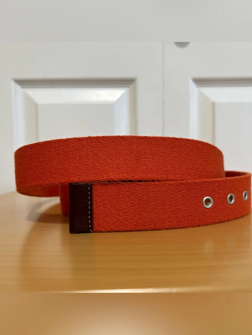 Vtg Rare Eddie Bauer Orange Canvas and Leather Surcingle Belt Size 44 England